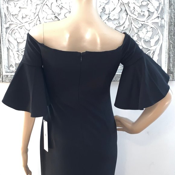 NWT BLACK CALVIN KLEIN OFF SHOULDER EVENING GOWN - Picture 5 of 7